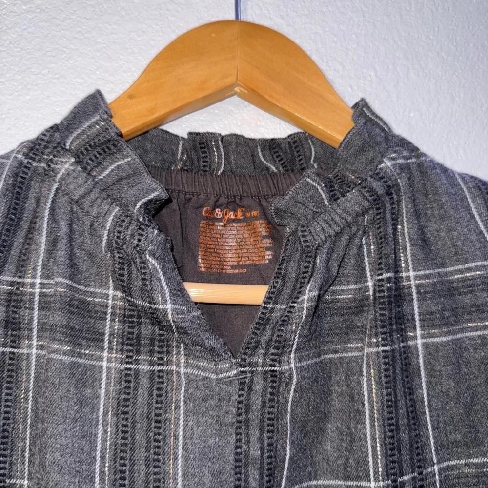 Cat & Jack Plaid Dress in Charcoal Grey with Gold Foil Accent Long Sleeve Kids M